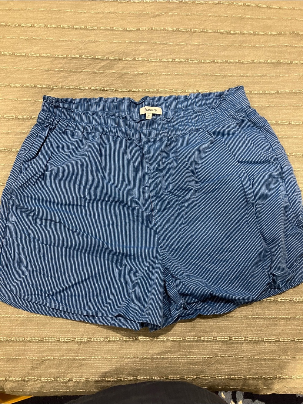 Madewell Blue Pinstripe High-Waist Elastic Shorts
